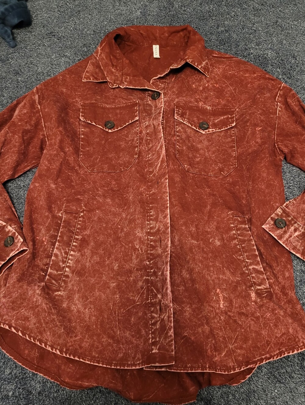 ZENANA Women’s M Rust Mineral Wash Oversized Utility Shacket Cotton Jacket